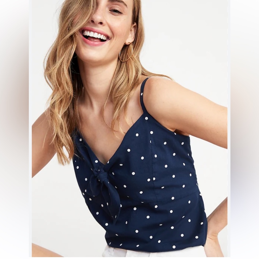 Old Navy Sleeveless Tie-Front Cami Top Navy Dots Size M